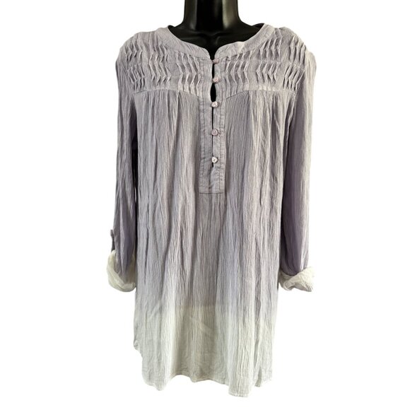 Bandolino Womens Top L Crinkled Tunic Button Front Purple/White Gradient Lightwe - Picture 1 of 6